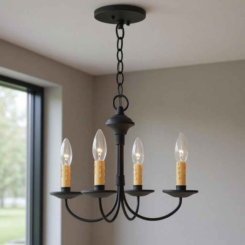 Black Four Light Dimmable Chandelier With Shades