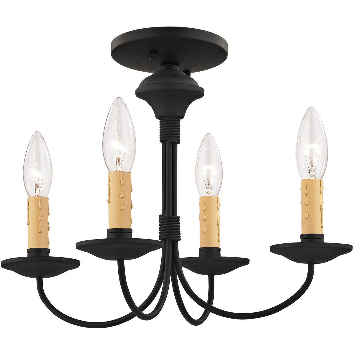 Black Four Light Dimmable Chandelier With Shades
