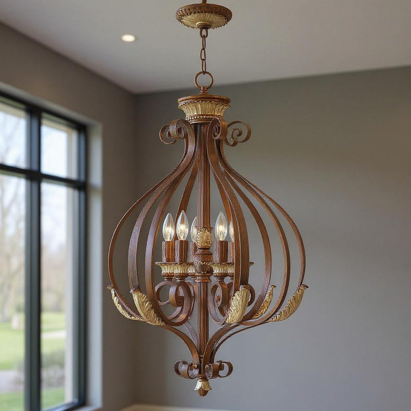 Six Light Dimmable Chandelier With Shades