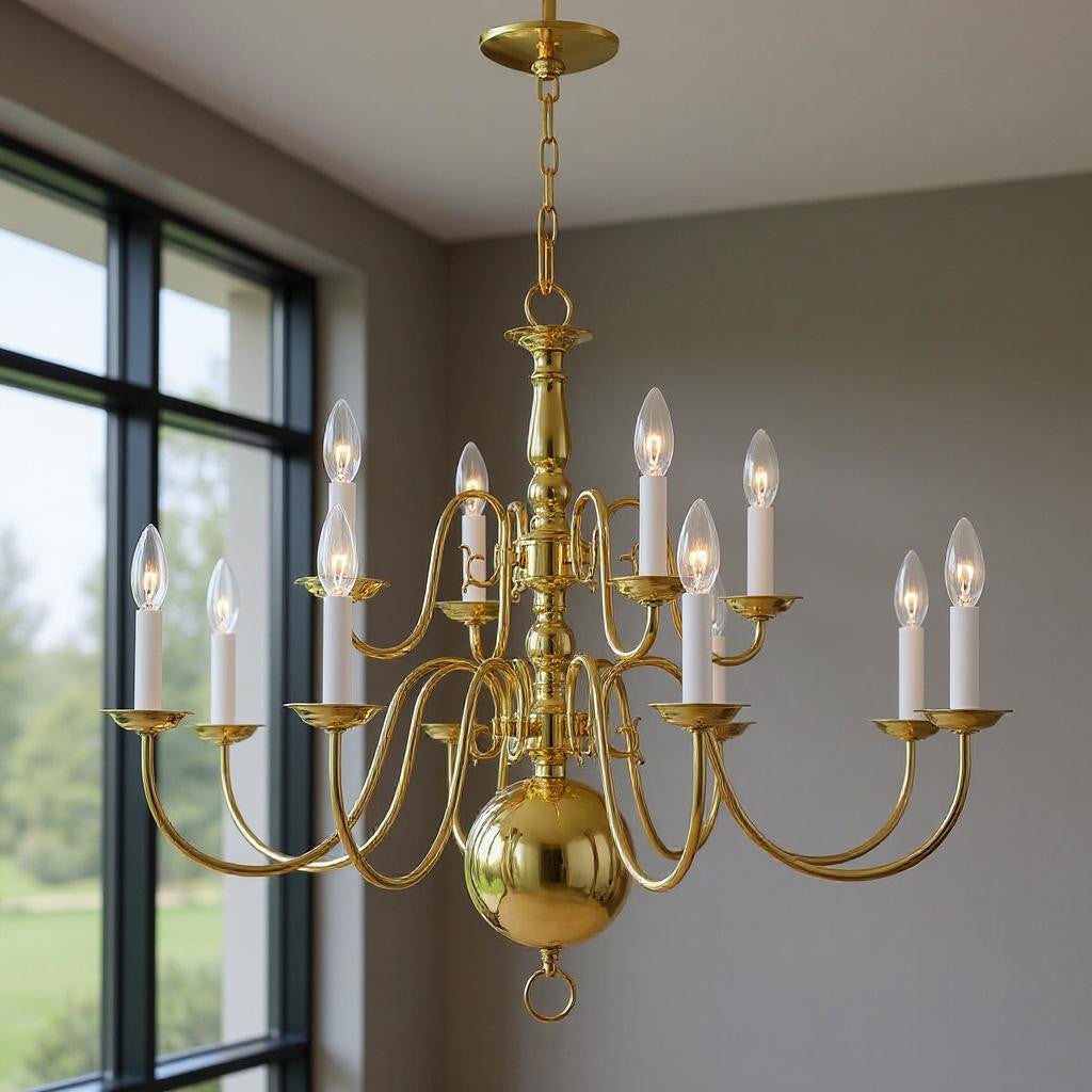 Twelve Light Dimmable Chandelier With Shades