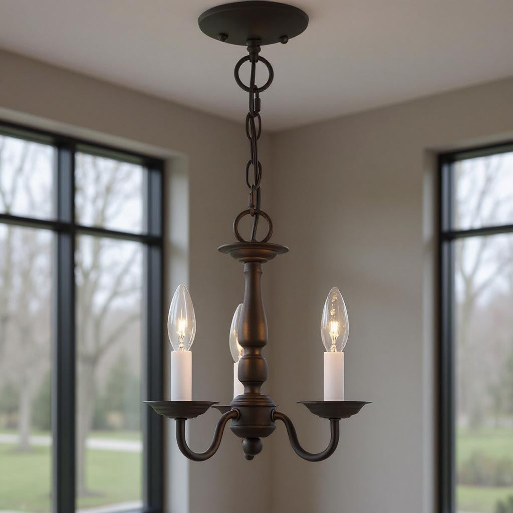 Bronze Three Light Dimmable Chandelier With Shades Default Title