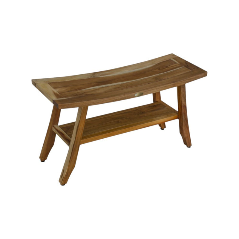 Compact Curvilinear Teak Shower Outdoor Bench With Shelf In Natural Finish - Bed & Bath