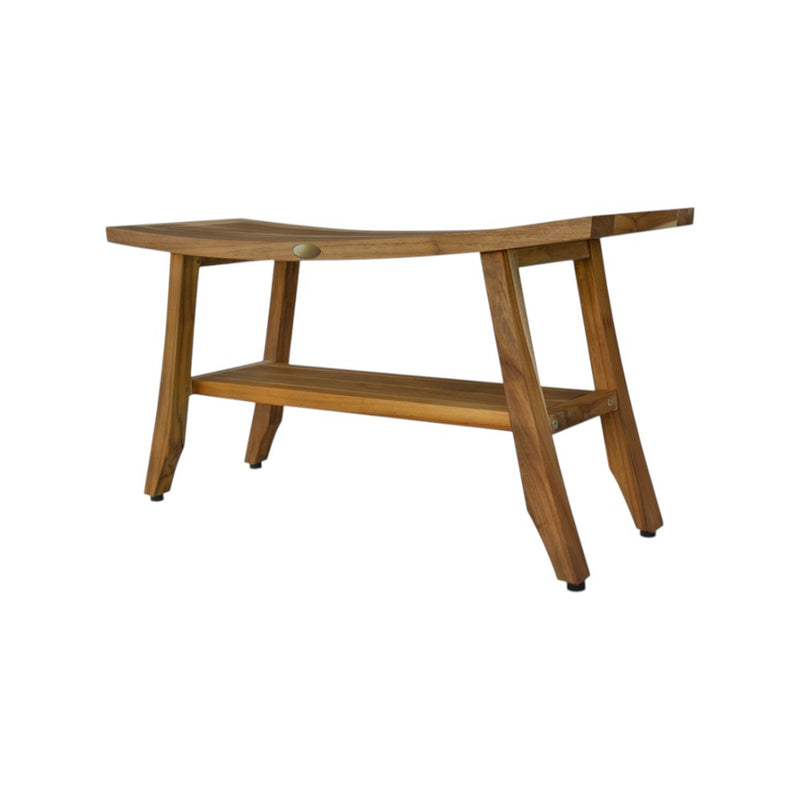 Compact Curvilinear Teak Shower Outdoor Bench With Shelf In Natural Finish - Bed & Bath