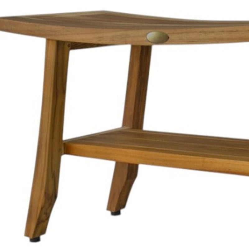 Compact Curvilinear Teak Shower Outdoor Bench With Shelf In Natural Finish - Bed & Bath