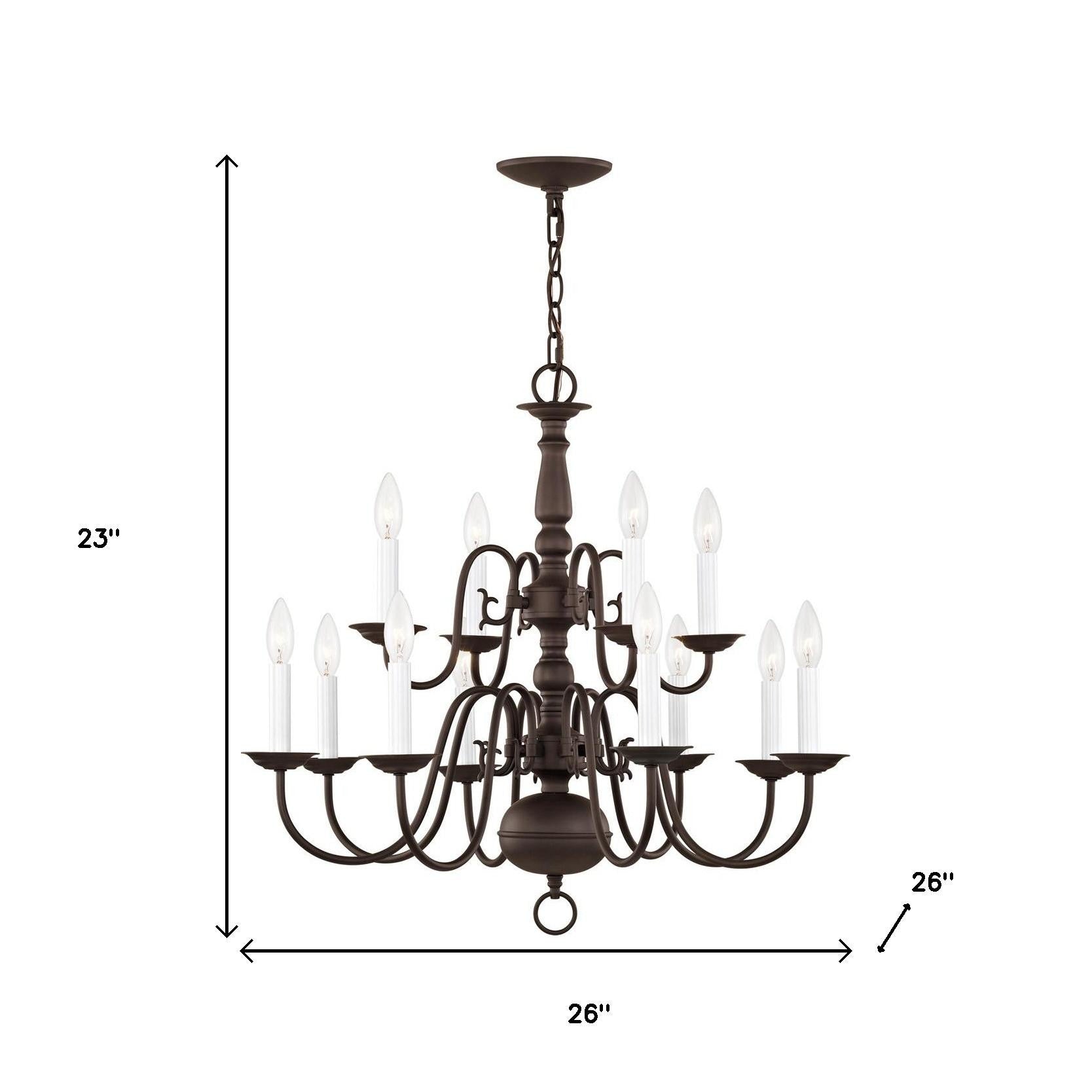Bronze Twelve Light Dimmable Chandelier With Shades Default Title