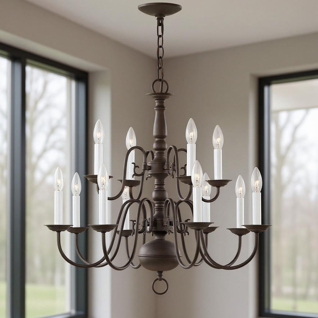 Bronze Twelve Light Dimmable Chandelier With Shades