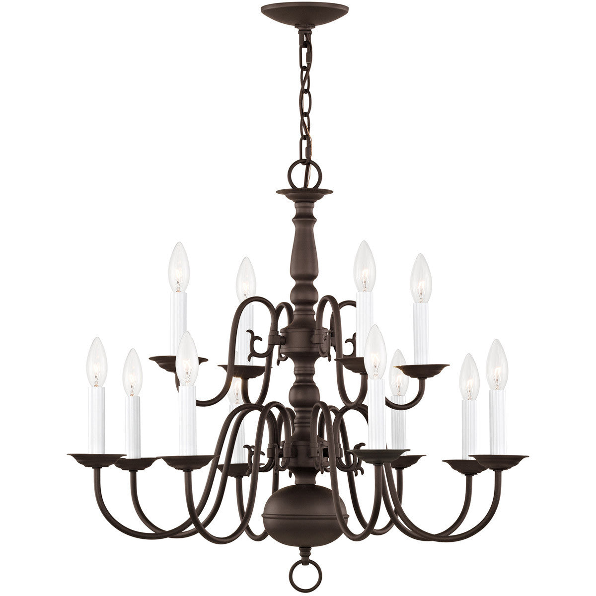 Bronze Twelve Light Dimmable Chandelier With Shades
