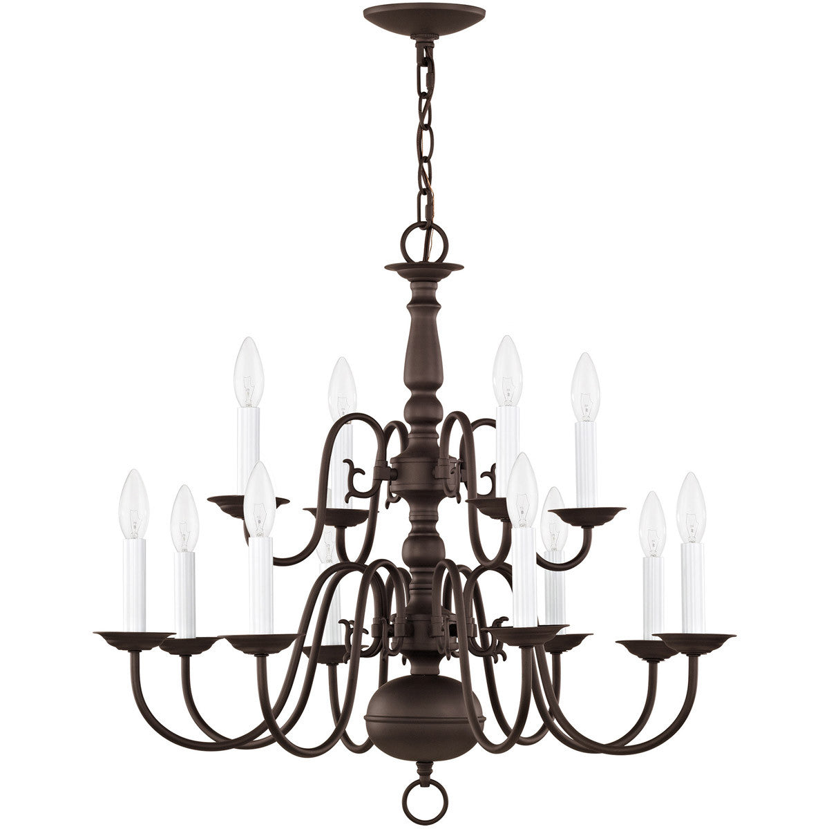 Bronze Twelve Light Dimmable Chandelier With Shades