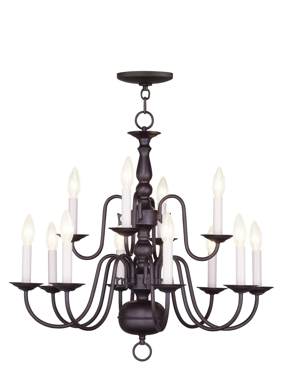 Bronze Twelve Light Dimmable Chandelier With Shades
