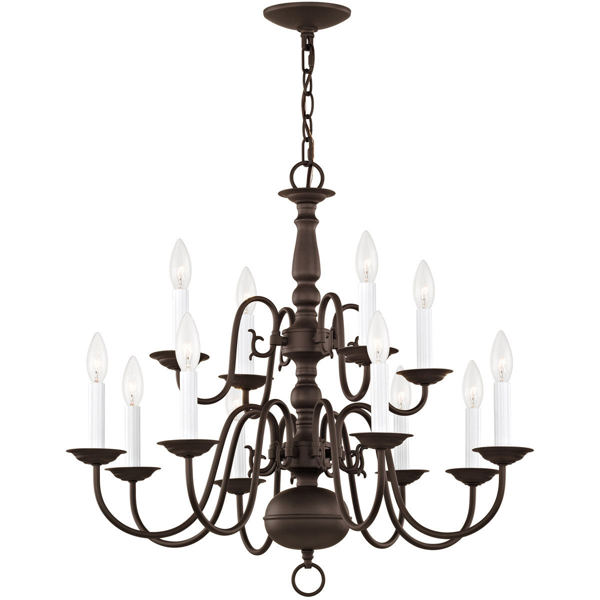 Bronze Twelve Light Dimmable Chandelier With Shades