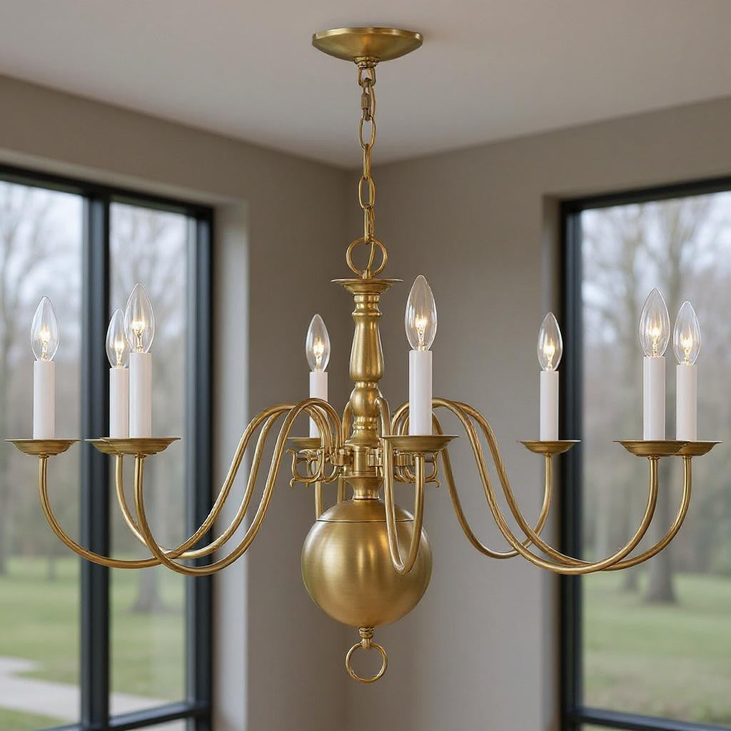 Eight Light Dimmable Chandelier With Shades