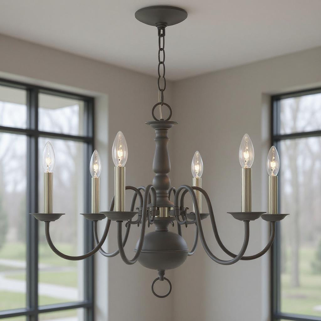 Six Light Dimmable Chandelier With Shades