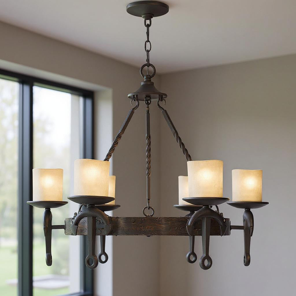 Six Light Resin Dimmable Chandelier With Shades