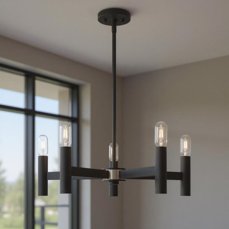 Black Five Light Dimmable Chandelier With Shades