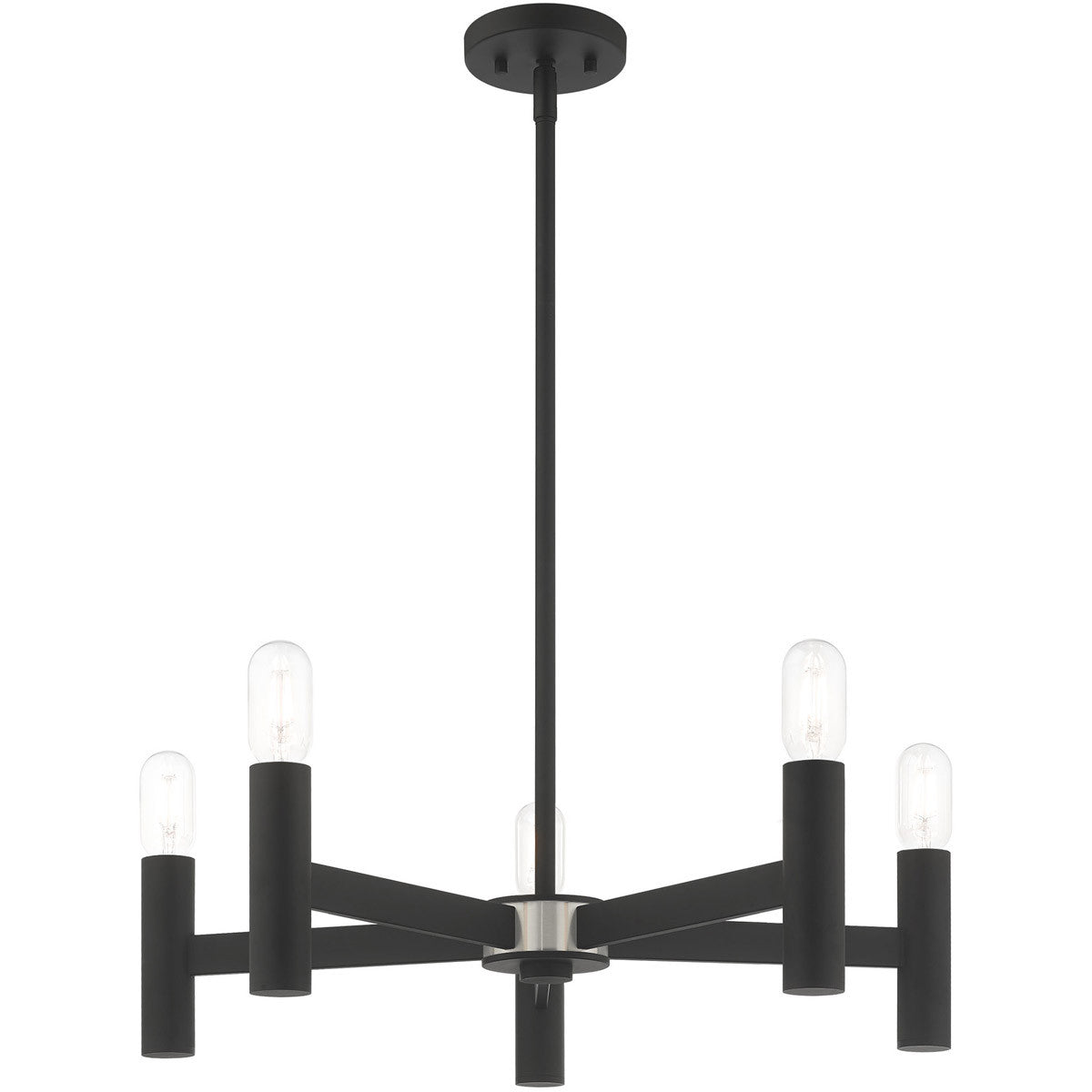Black Five Light Dimmable Chandelier With Shades