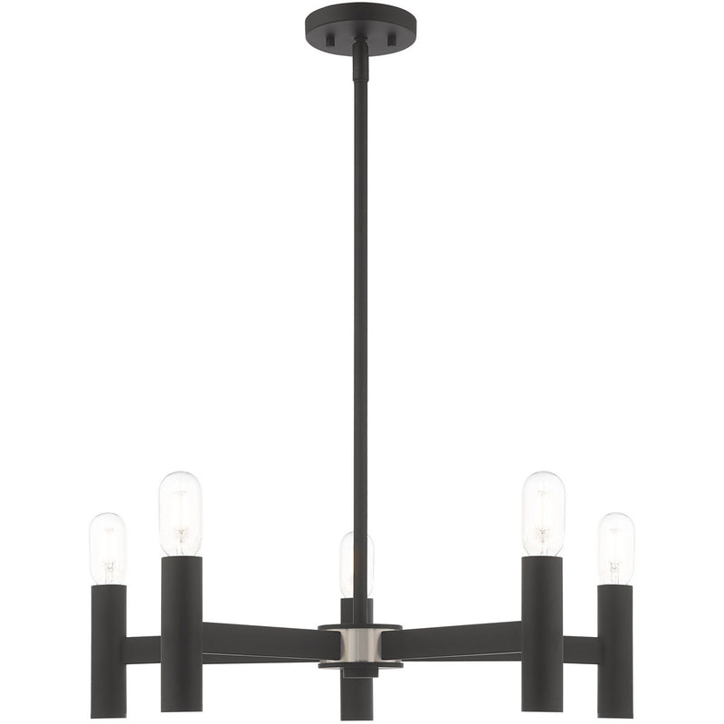 Black Five Light Dimmable Chandelier With Shades