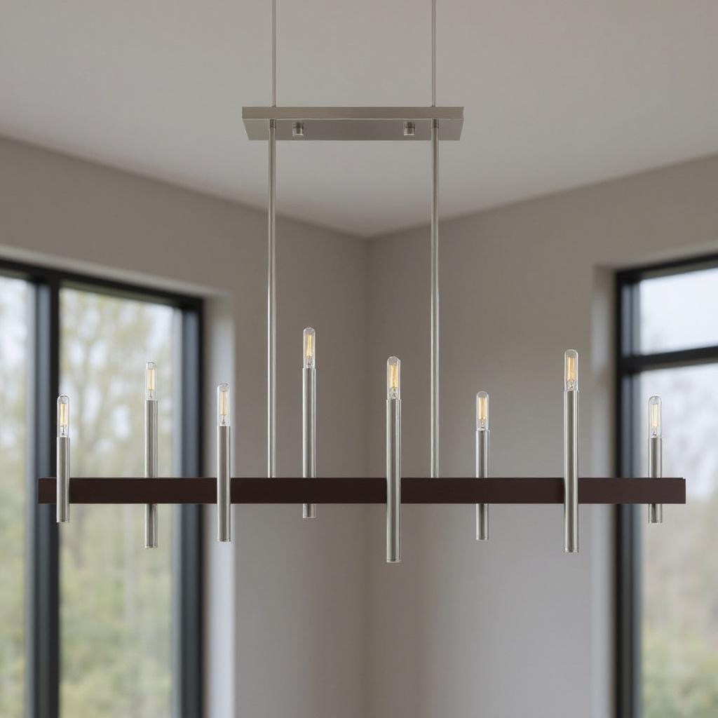 Eight Light Dimmable Chandelier With Shades