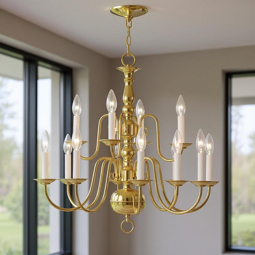 Twelve Light Dimmable Chandelier With Shades