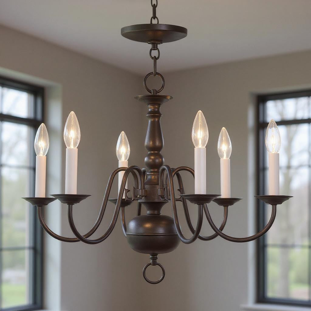 Bronze Six Light Dimmable Chandelier With Shades