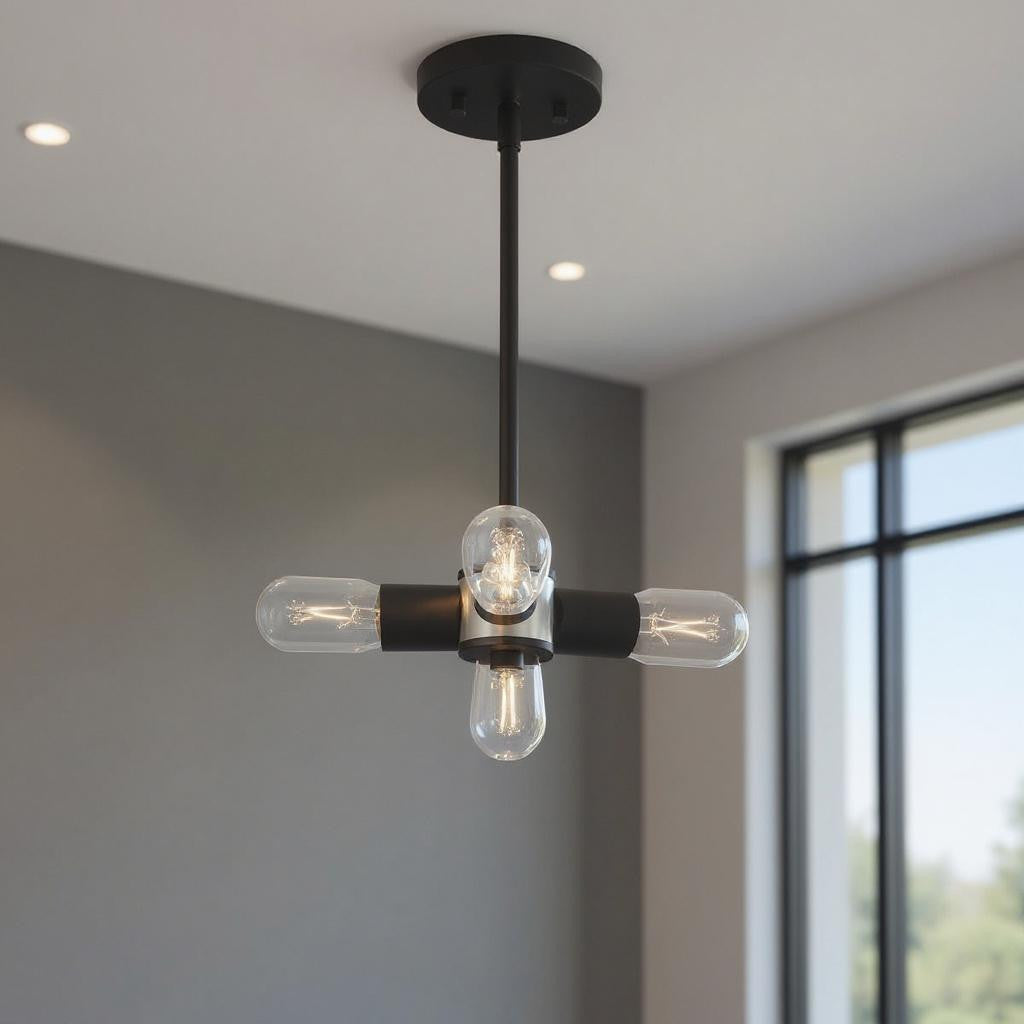 Black Three Light Dimmable Chandelier With Shades Default Title