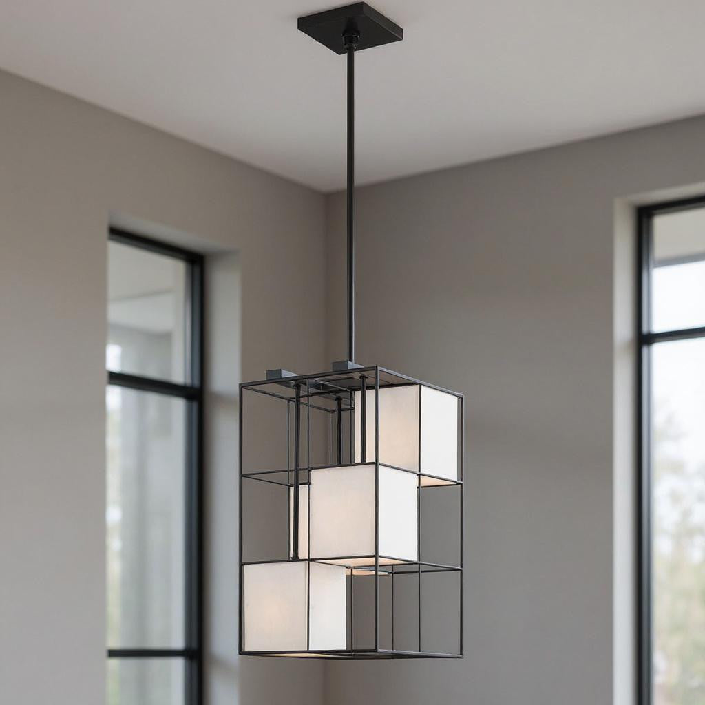 Black Four Light Dimmable Chandelier With Shades