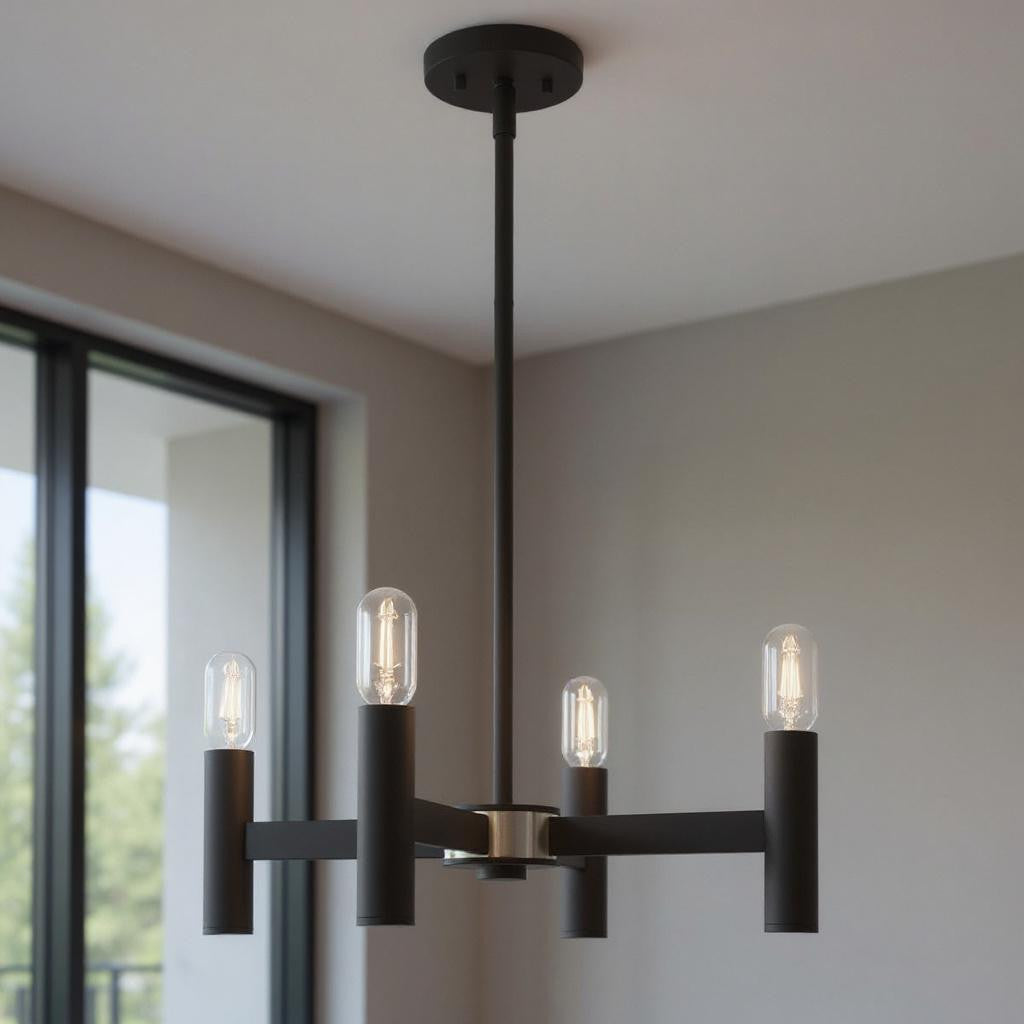 Black Four Light Dimmable Chandelier With Shades