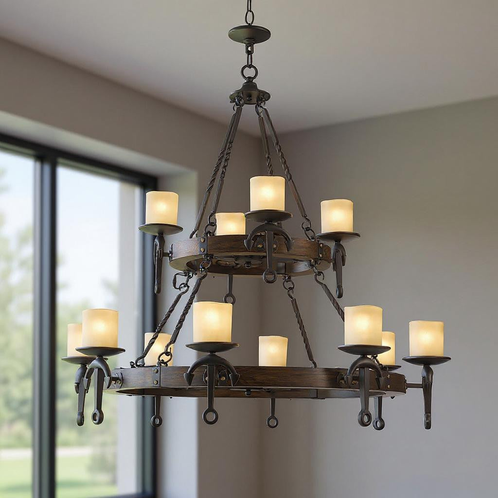Twelve Light Resin Dimmable Chandelier With Shades Default Title