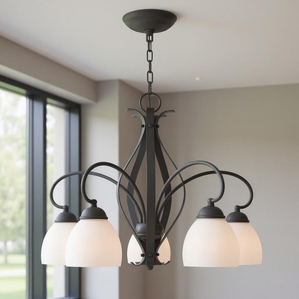 Black Five Light Dimmable Chandelier With Shades Default Title