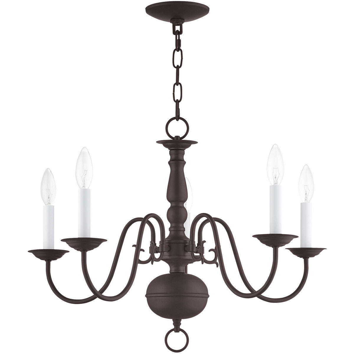 Bronze Five Light Dimmable Chandelier With Shades