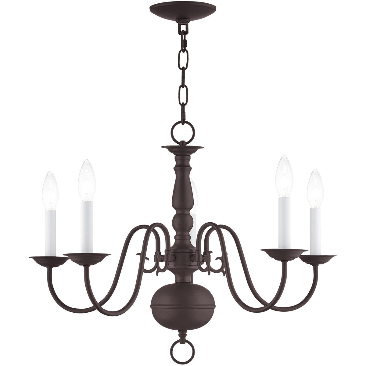 Bronze Five Light Dimmable Chandelier With Shades