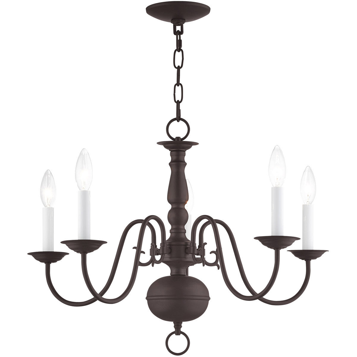Bronze Five Light Dimmable Chandelier With Shades
