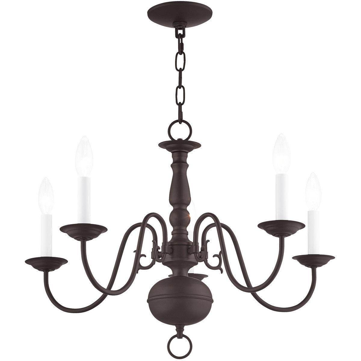Bronze Five Light Dimmable Chandelier With Shades