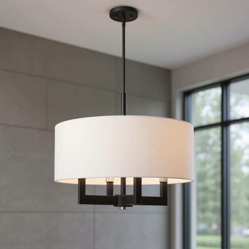 Black Four Light Dimmable Chandelier With Shades