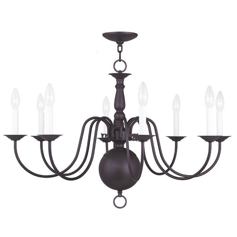 Bronze Eight Light Metal Dimmable Chandelier With Shades