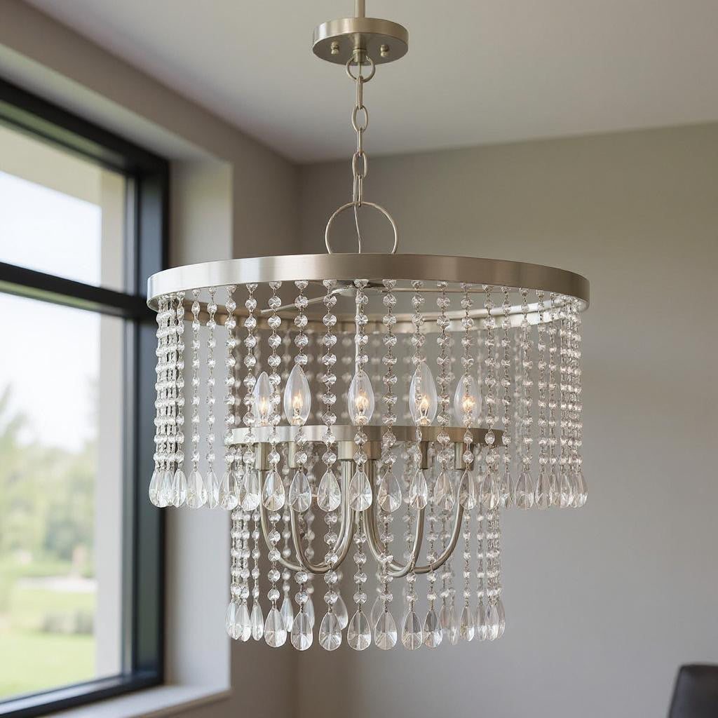 Five Light Dimmable Chandelier With Shades