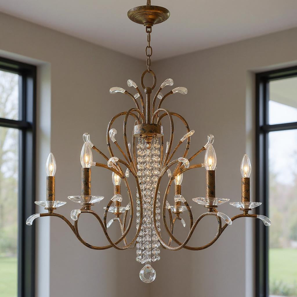 Six Light Dimmable Chandelier With Shades Default Title