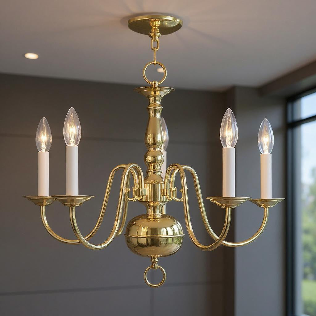 Five Light Dimmable Chandelier With Shades