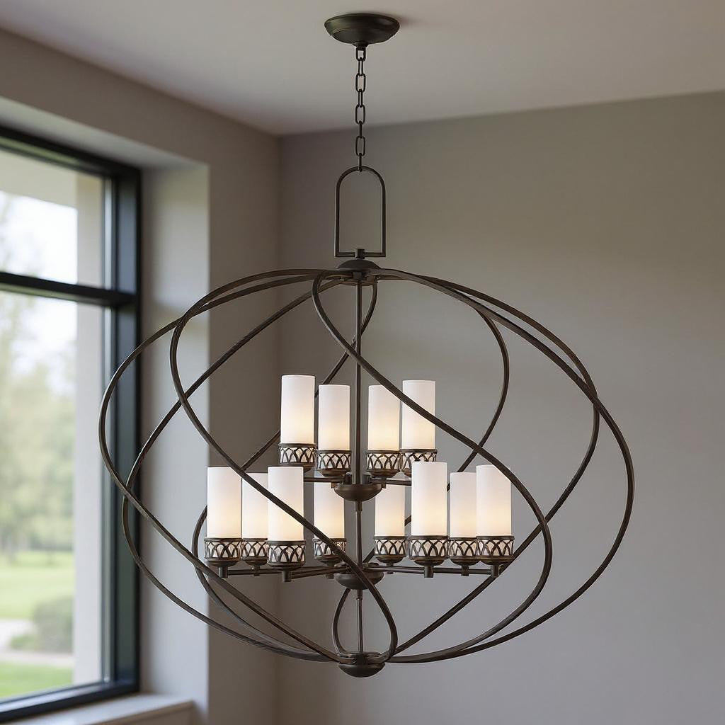 Twelve Light Dimmable Chandelier With Shades