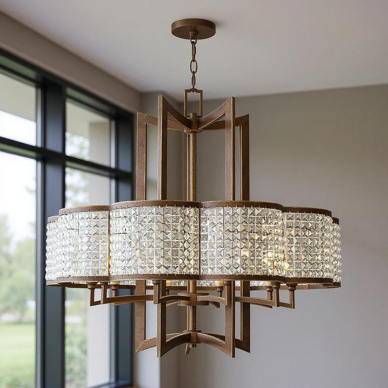 Ten Light Dimmable Chandelier With Shades