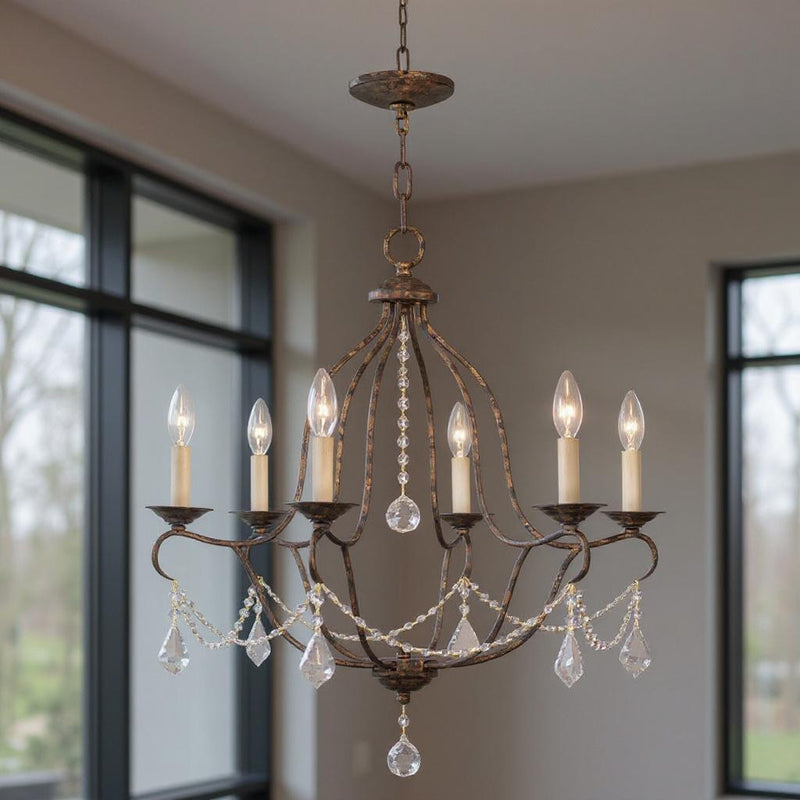 Six Light Dimmable Chandelier With Shades
