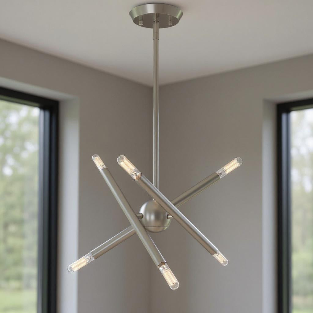 Six Light Dimmable Chandelier With Shades Default Title