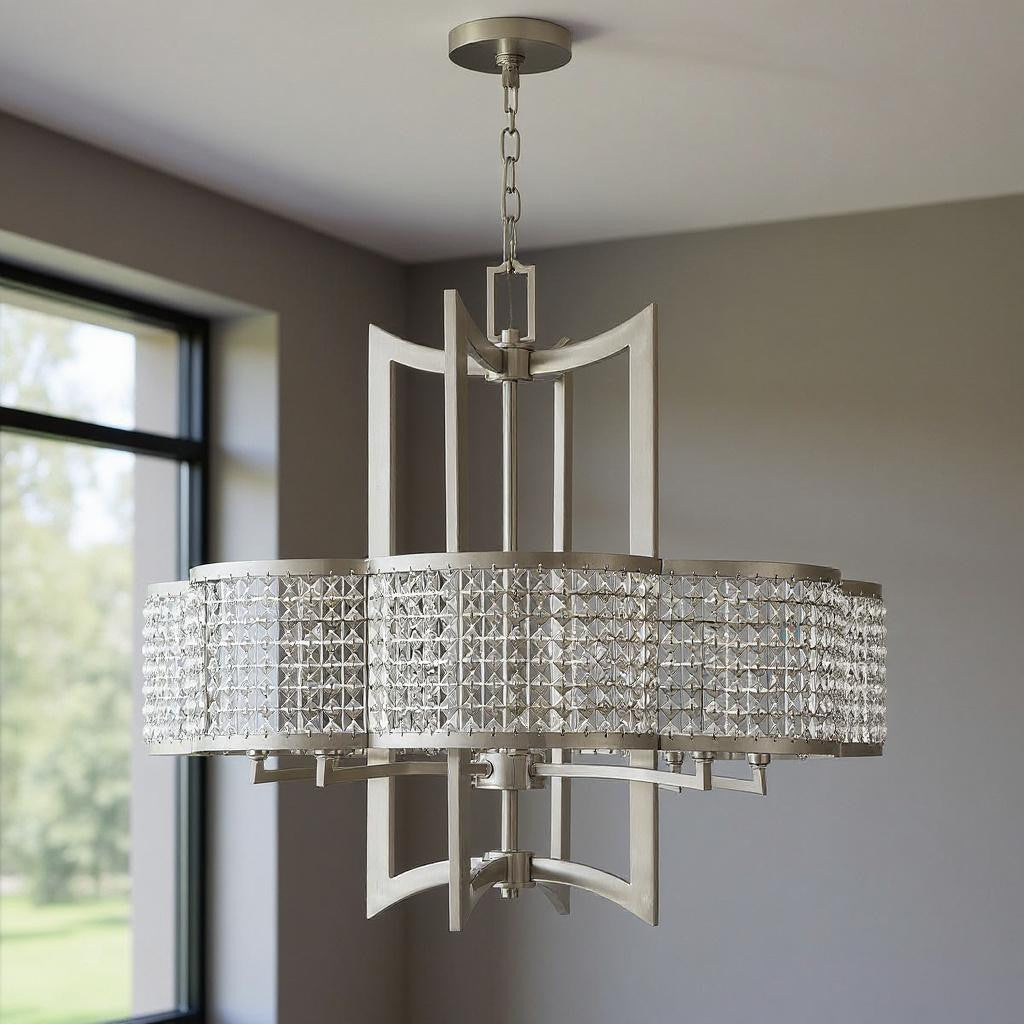 Eight Light Dimmable Chandelier With Shades