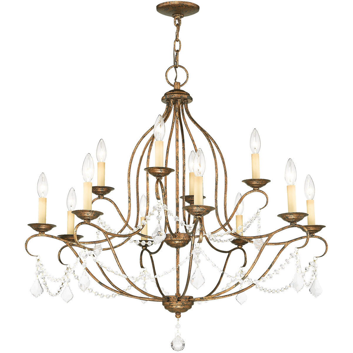 Twelve Light Dimmable Chandelier With Shades