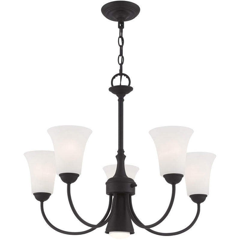 Black Six Light Dimmable Chandelier With Shades