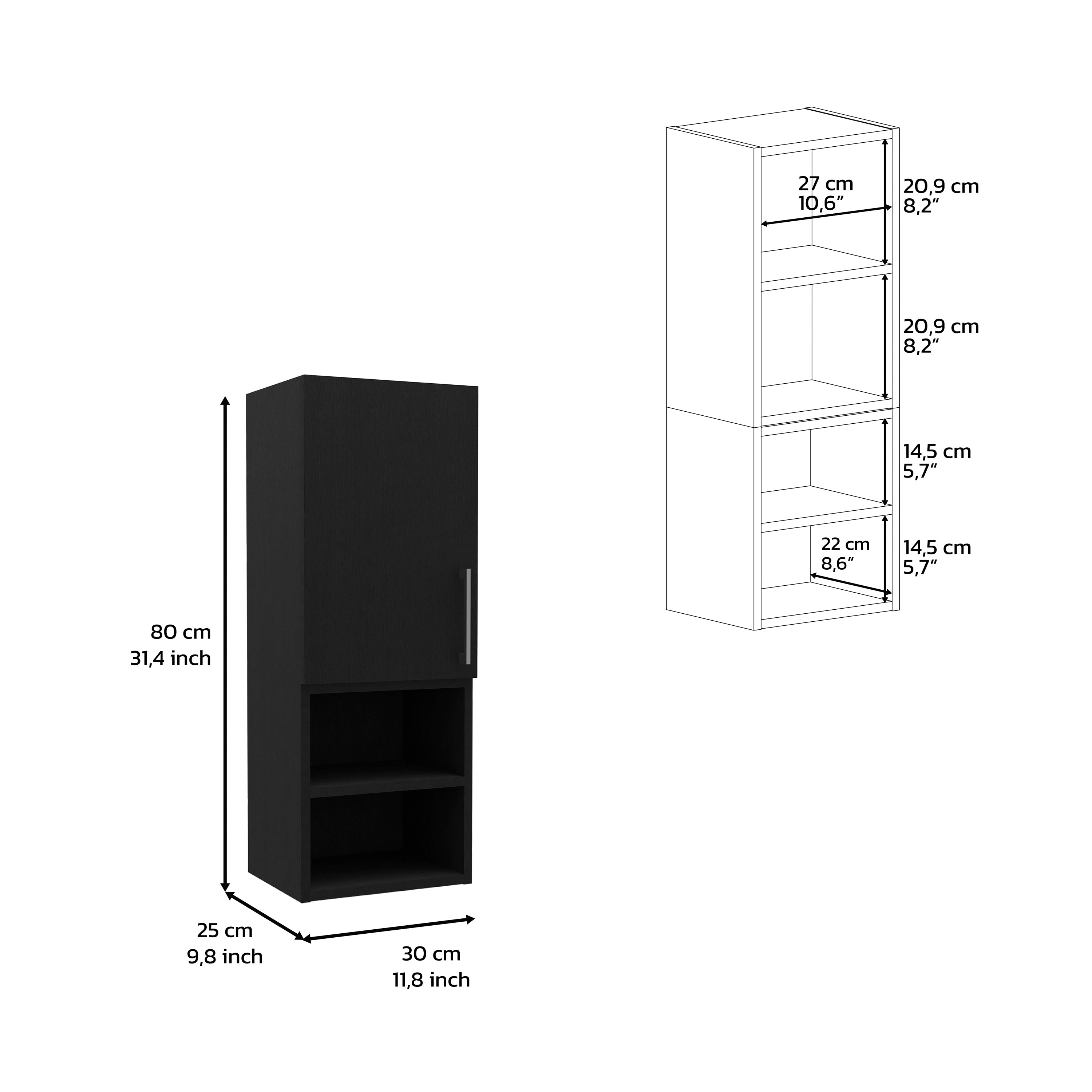 12" Black Wood Wall Mounted Single Door Medicine Cabinet - Office Supplies