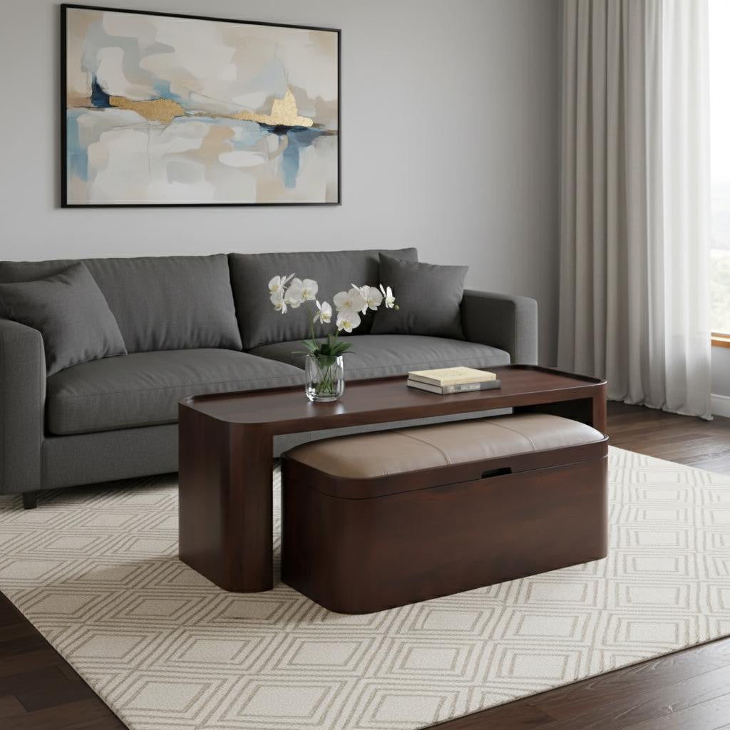 54" Brown Solid Wood Sled Trunk Coffee Table