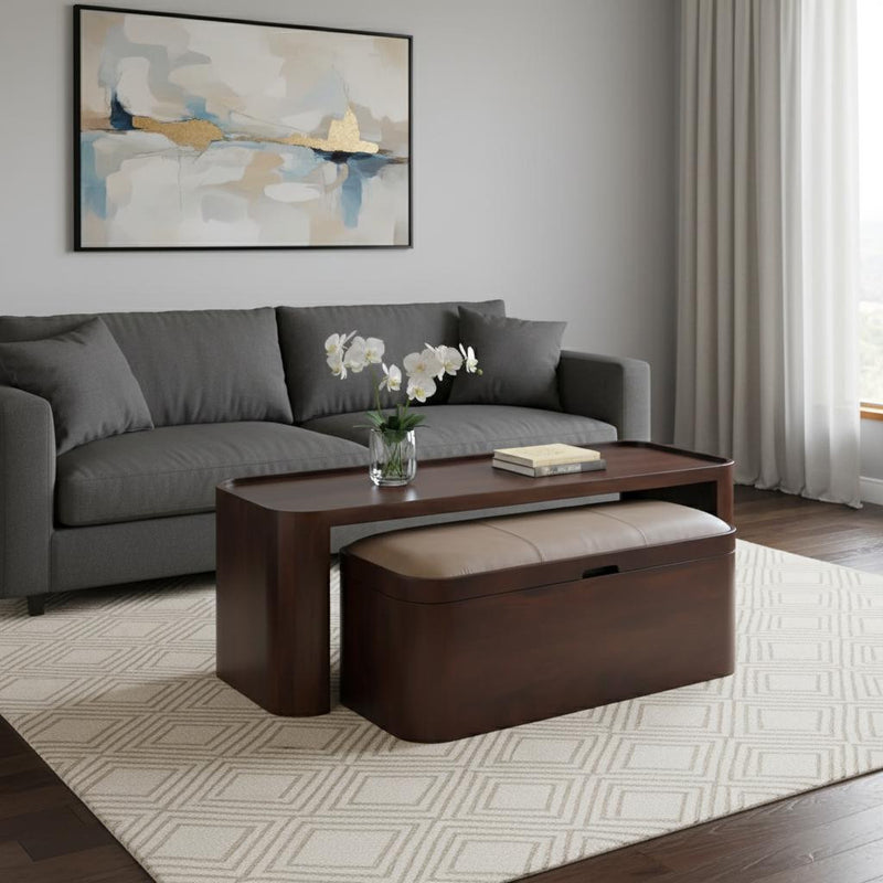 54" Brown Solid Wood Sled Trunk Coffee Table