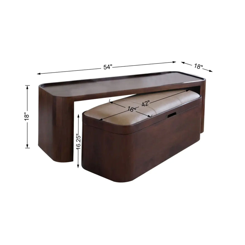 54" Brown Solid Wood Sled Trunk Coffee Table