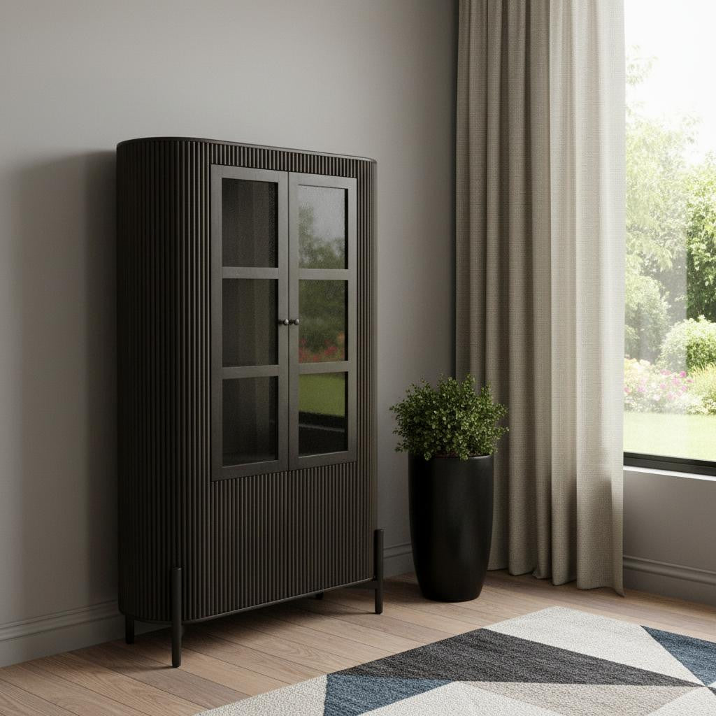 48" Espresso and Black Solid Wood and Iron Accent Cabinet With Four Doors - Kitchen & Dining