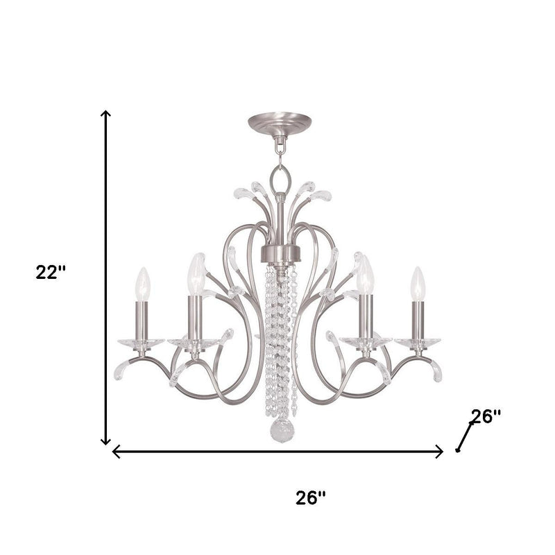 Nickel And Clear Five Light Metal Dimmable Chandelier With Shades